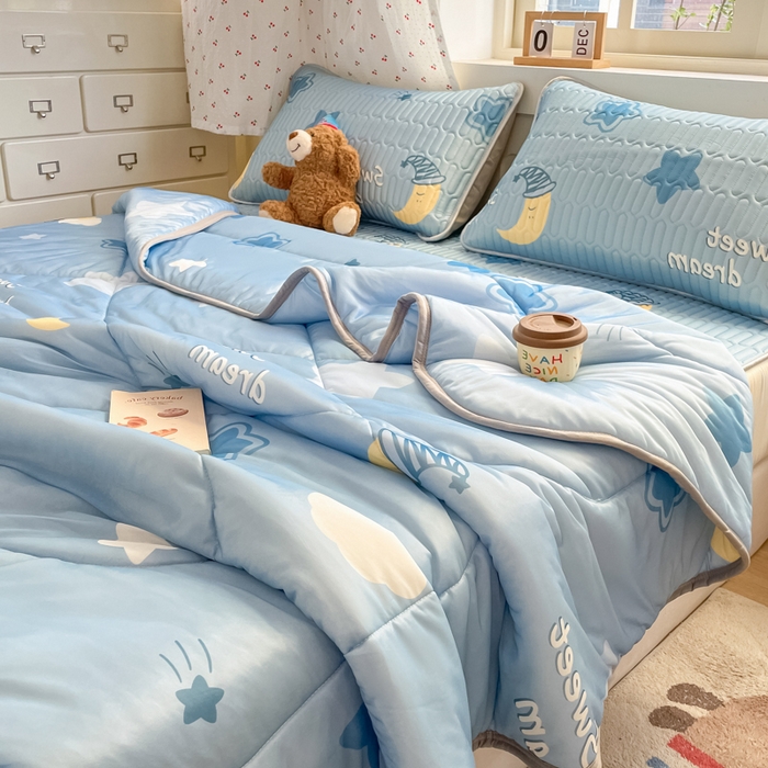 柒月家居 2026新款小清新床笠款乳胶凉席床笠夏被四件套 床笠-星星月亮