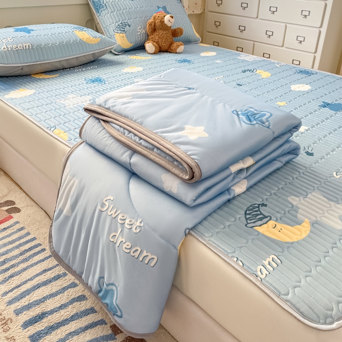 91家纺网 家纺一手货源 找家纺 柒月家居 2026新款小清新床笠款乳胶凉席床笠夏被四件套 床笠-星星月亮