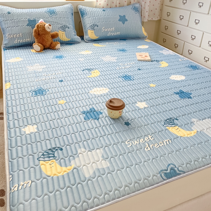 91家纺网 家纺一手货源 找家纺 柒月家居 2026新款小清新床笠款乳胶凉席床笠夏被四件套 床笠-星星月亮