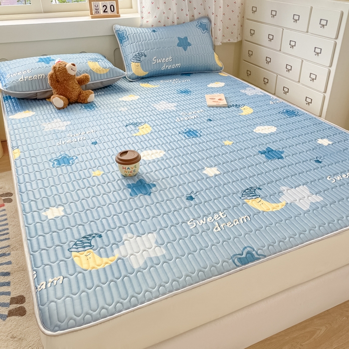 91家纺网 家纺一手货源 找家纺 柒月家居 2026新款小清新床笠款乳胶凉席床笠夏被四件套 床笠-星星月亮