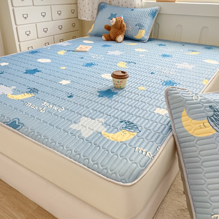 91家纺网 家纺一手货源 找家纺 柒月家居 2026新款小清新床笠款乳胶凉席床笠夏被四件套 床笠-星星月亮