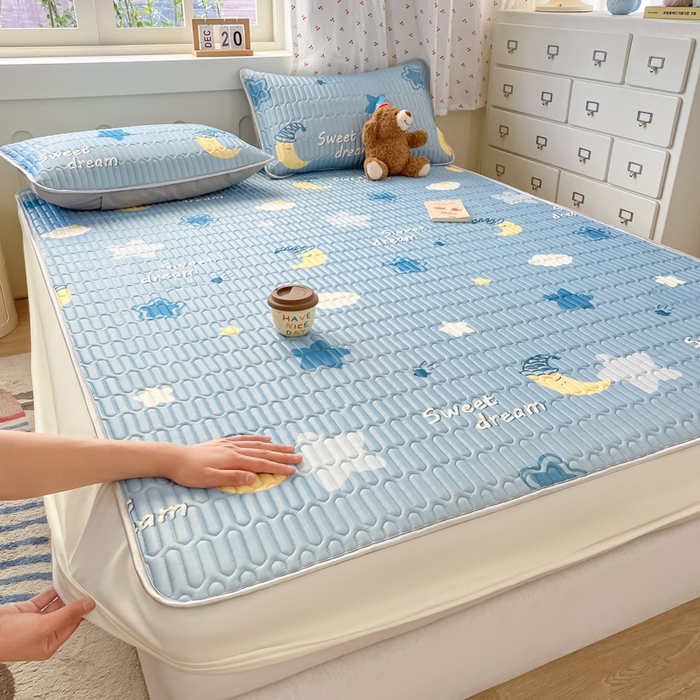 91家纺网 家纺一手货源 找家纺 柒月家居 2026新款小清新床笠款乳胶凉席床笠夏被四件套 床笠-星星月亮