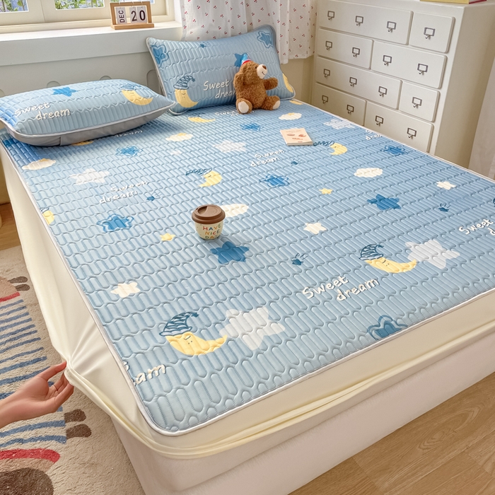 91家纺网 家纺一手货源 找家纺 柒月家居 2026新款小清新床笠款乳胶凉席床笠夏被四件套 床笠-星星月亮