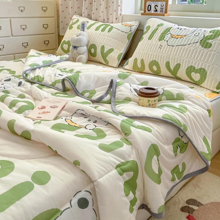 柒月家居 2026新款小清新床笠款乳胶凉席床笠夏被四件套 床笠-字母小熊