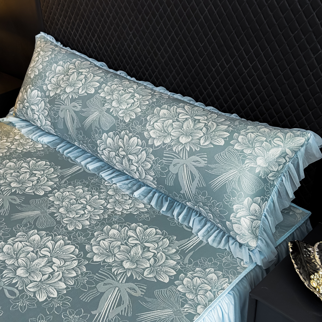 家之硕 2026新款冰丝凉席枕套 百合捧花--深蓝