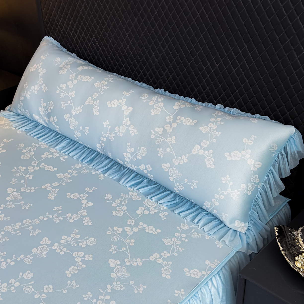 家之硕 2026新款冰丝凉席枕套 蔷薇玫瑰--天蓝