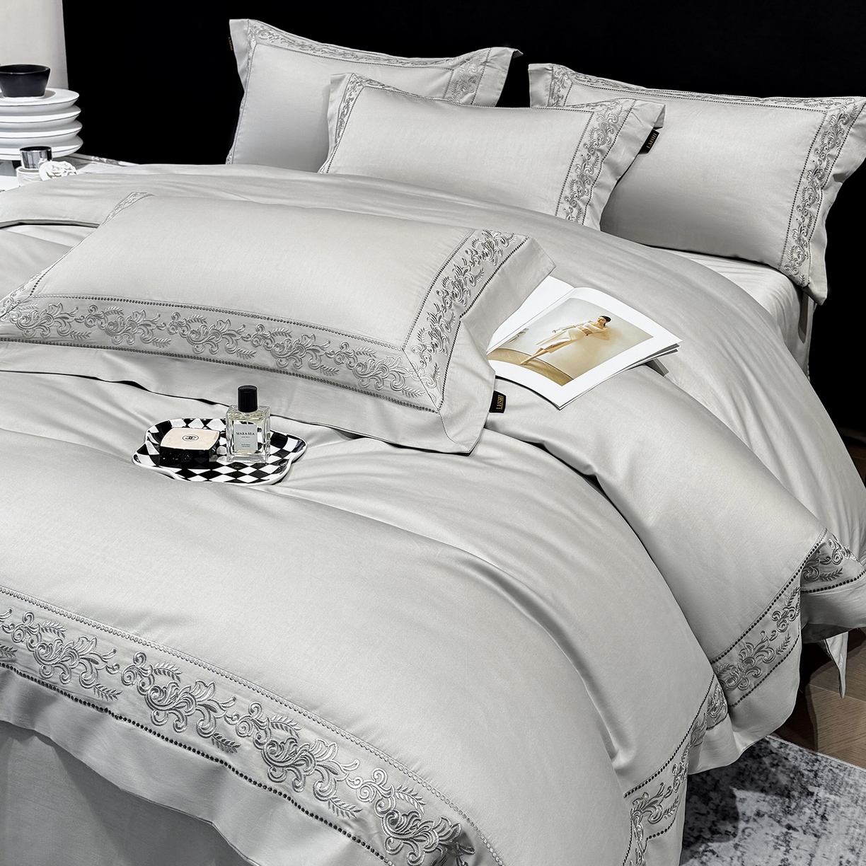 91家纺网 家纺一手货源 找家纺 （总）欣宜家纺 2026新品全棉纯棉50x50s埃及贡缎长绒棉刺绣绣花四件套