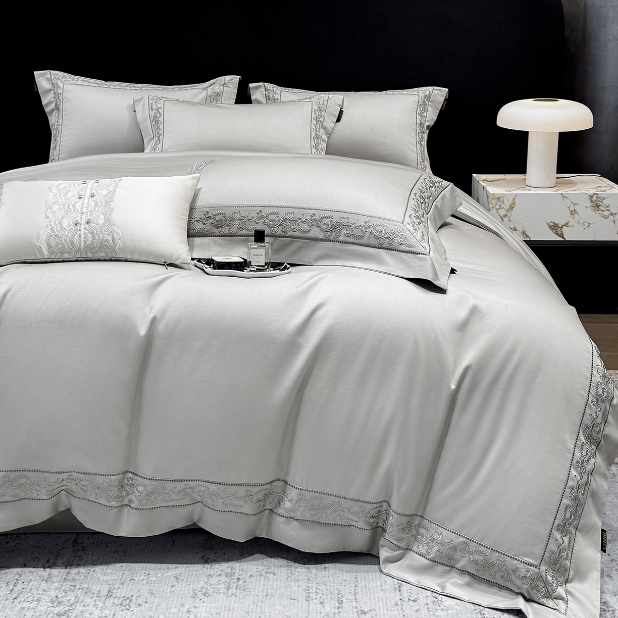 91家纺网 家纺一手货源 找家纺 （总）欣宜家纺 2026新品全棉纯棉50x50s埃及贡缎长绒棉刺绣绣花四件套