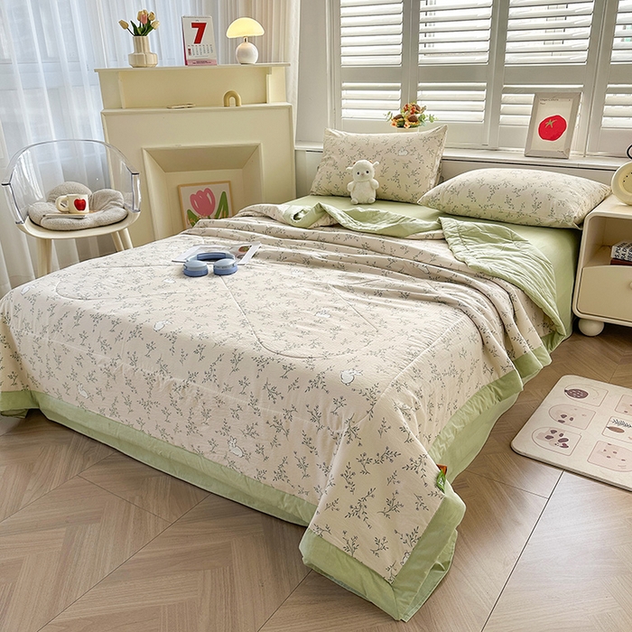 91家纺网 家纺一手货源 找家纺 美梦里 2026新款A类双层纱里外纯棉棉花夏被被子被芯 花丛兔