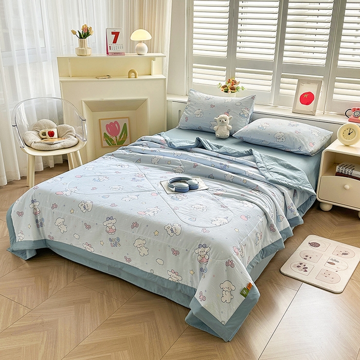 91家纺网 家纺一手货源 找家纺 美梦里 2026新款A类双层纱里外纯棉棉花夏被被子被芯 可爱狗