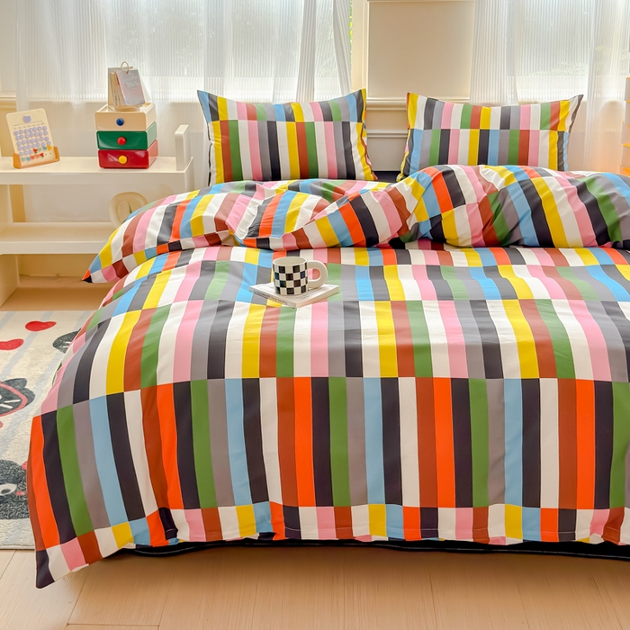 91家纺网 家纺一手货源 找家纺 感遇家纺 2026新款全棉数码印花简约系列四件套 彩素