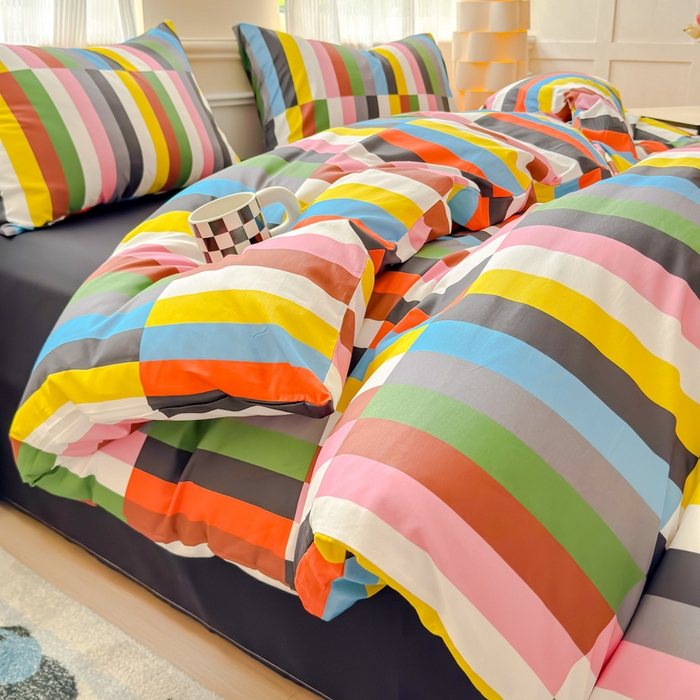 91家纺网 家纺一手货源 找家纺 感遇家纺 2026新款全棉数码印花简约系列四件套 彩素