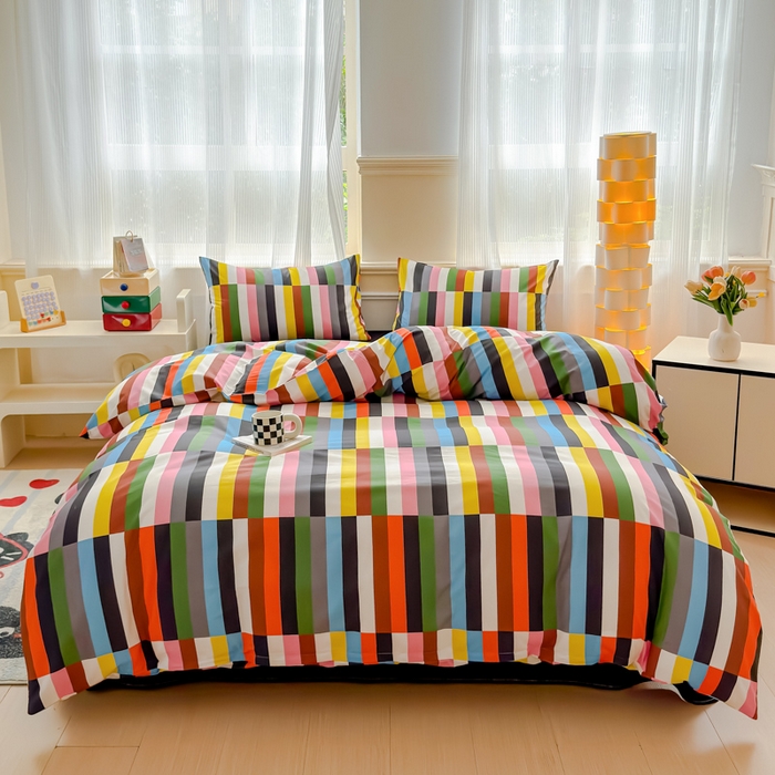 91家纺网 家纺一手货源 找家纺 感遇家纺 2026新款全棉数码印花简约系列四件套 彩素