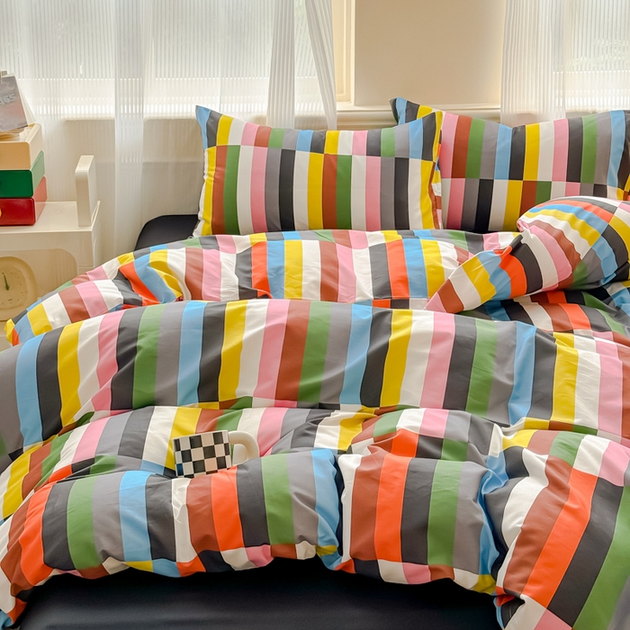 91家纺网 家纺一手货源 找家纺 感遇家纺 2026新款全棉数码印花简约系列四件套 彩素