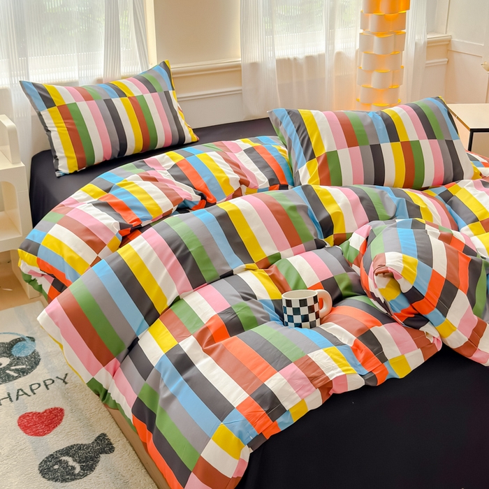 91家纺网 家纺一手货源 找家纺 感遇家纺 2026新款全棉数码印花简约系列四件套 彩素