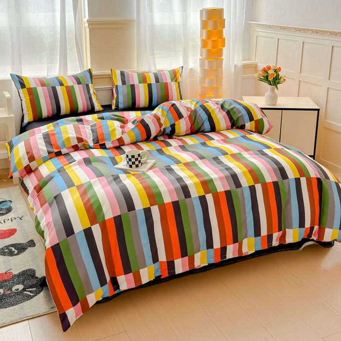 91家纺网 家纺一手货源 找家纺 感遇家纺 2026新款全棉数码印花简约系列四件套 彩素