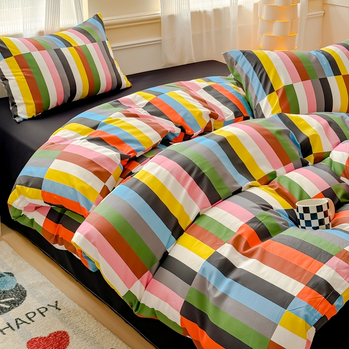 91家纺网 家纺一手货源 找家纺 感遇家纺 2026新款全棉数码印花简约系列四件套 彩素