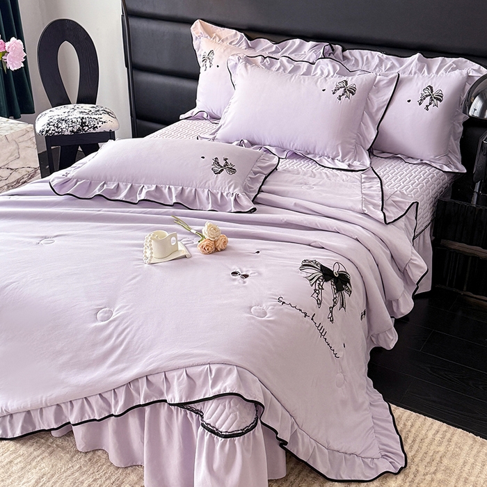 91家纺网 家纺一手货源 找家纺 优贝家纺 2026春夏新款多功能夏被床盖四件套刺绣 赫本-紫