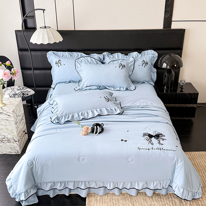 91家纺网 家纺一手货源 找家纺 优贝家纺 2026春夏新款多功能夏被床盖四件套刺绣 赫本-兰