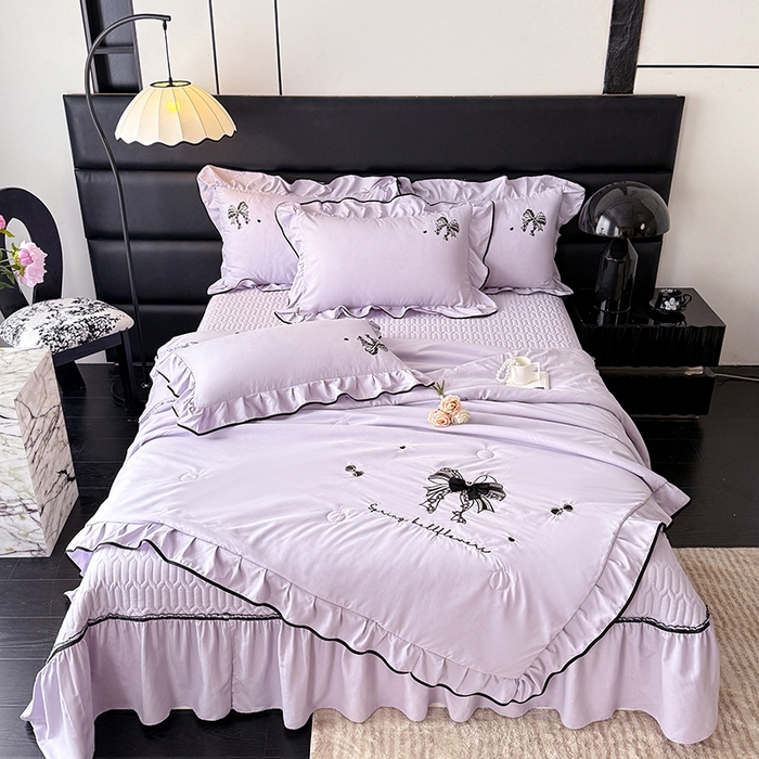 91家纺网 家纺一手货源 找家纺 优贝家纺 2026春夏新款多功能夏被床盖四件套刺绣 赫本-紫
