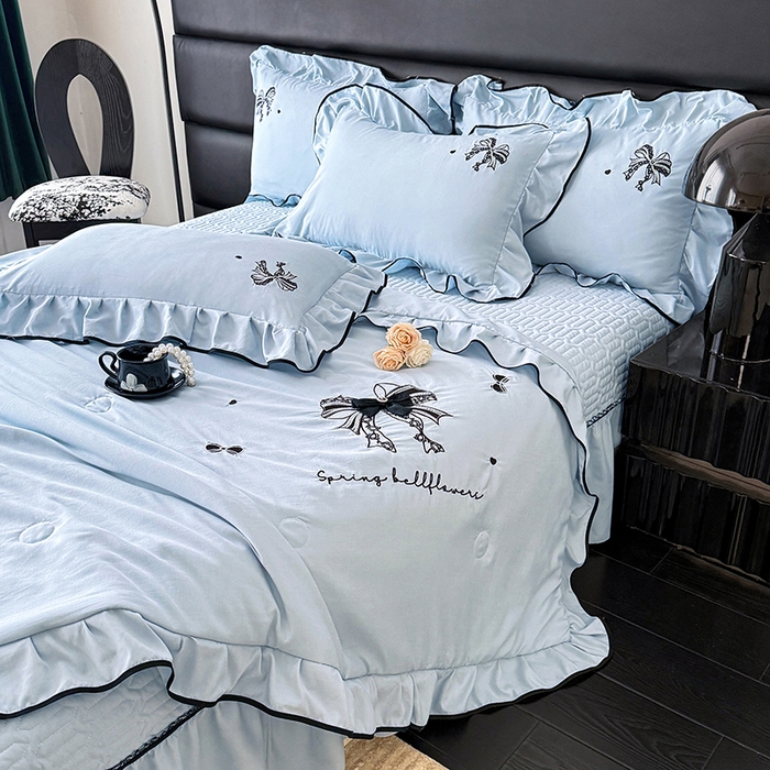91家纺网 家纺一手货源 找家纺 优贝家纺 2026春夏新款多功能夏被床盖四件套刺绣 赫本-兰