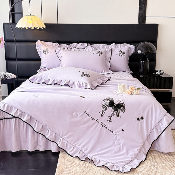 91家纺网 家纺一手货源 找家纺 优贝家纺 2026春夏新款多功能夏被床盖四件套刺绣 赫本-紫