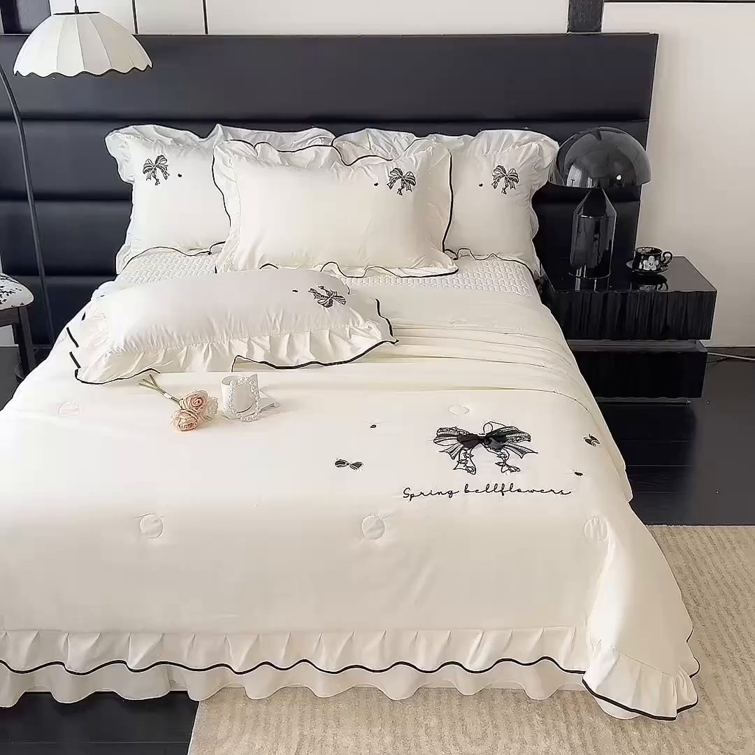 91家纺网 家纺一手货源 找家纺 （总）优贝家纺 2026春夏新款多功能夏被床盖四件套刺绣