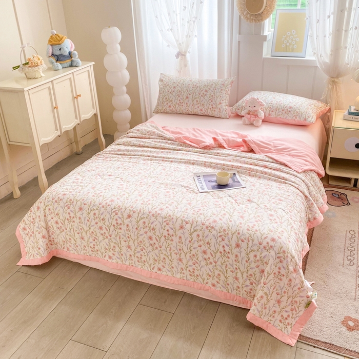 91家纺网 家纺一手货源 找家纺 延遥 2026新款水洗棉夏被夏凉被空调被薄被子直播爆款 春日花簇