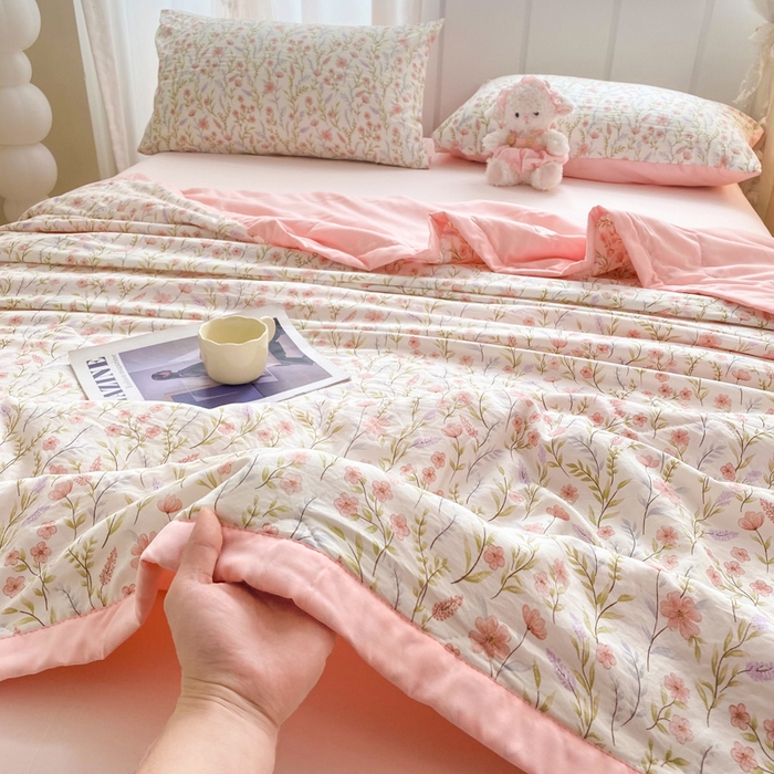91家纺网 家纺一手货源 找家纺 延遥 2026新款水洗棉夏被夏凉被空调被薄被子直播爆款 春日花簇