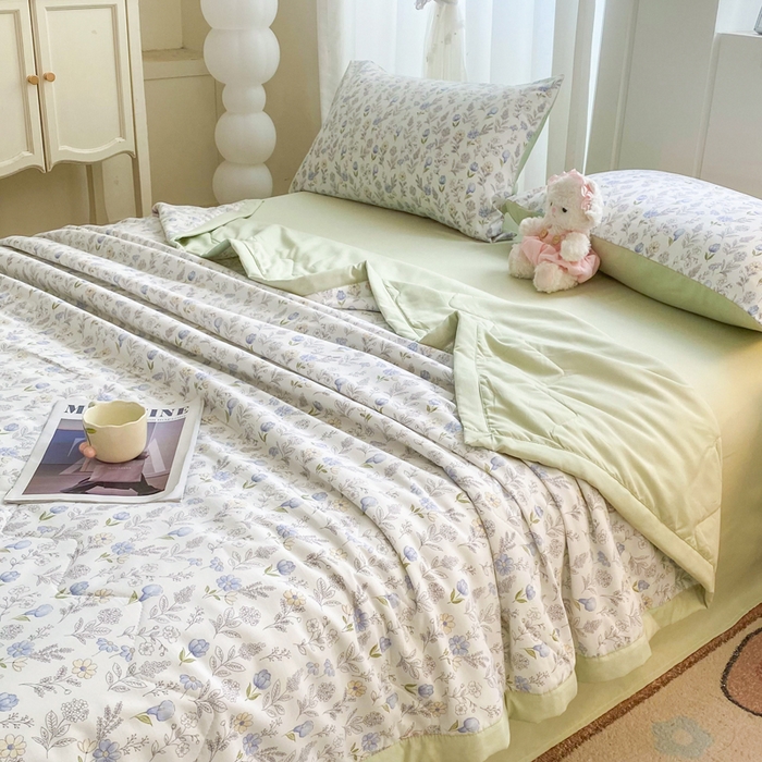 91家纺网 家纺一手货源 找家纺 延遥 2026新款水洗棉夏被夏凉被空调被薄被子直播爆款 浅雾花涧