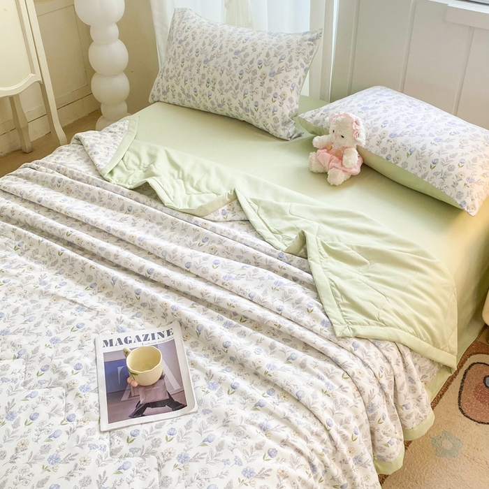 91家纺网 家纺一手货源 找家纺 延遥 2026新款水洗棉夏被夏凉被空调被薄被子直播爆款 浅雾花涧