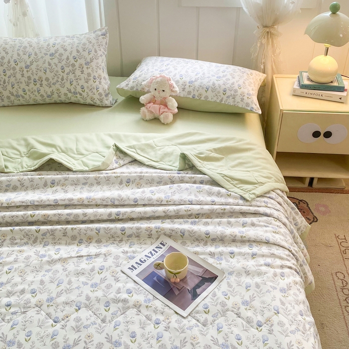 91家纺网 家纺一手货源 找家纺 延遥 2026新款水洗棉夏被夏凉被空调被薄被子直播爆款 浅雾花涧