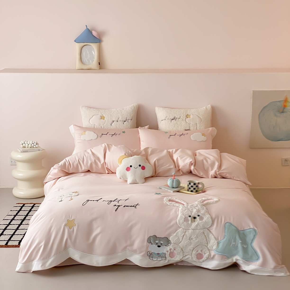 91家纺网 家纺一手货源 找家纺 （总）星野 2026新款100支双股澳棉全棉纯棉四件套-星月兔