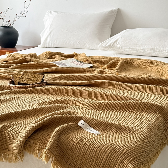 91家纺网 家纺一手货源 找家纺 Mr.pig猪先生水洗棉 2026新款全棉四层纱毯子（展示价格为控价，实际价格请联系客服） 豆蔻