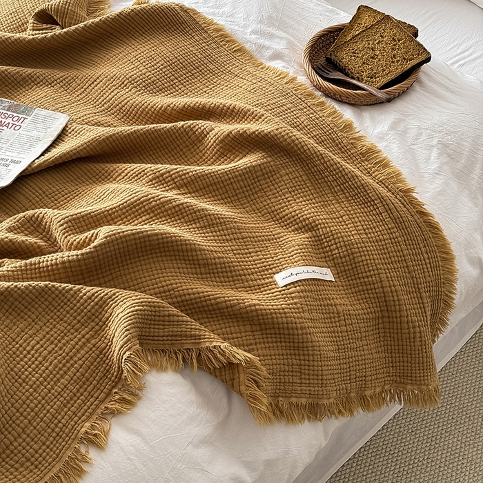 91家纺网 家纺一手货源 找家纺 Mr.pig猪先生水洗棉 2026新款全棉四层纱毯子（展示价格为控价，实际价格请联系客服） 豆蔻