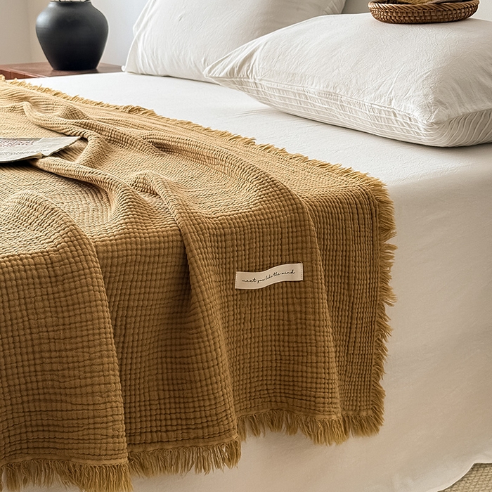 91家纺网 家纺一手货源 找家纺 Mr.pig猪先生水洗棉 2026新款全棉四层纱毯子（展示价格为控价，实际价格请联系客服） 豆蔻