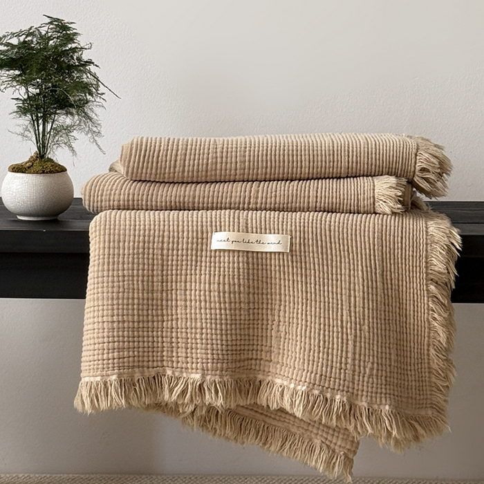 Mr.pig猪先生水洗棉 2026新款全棉四层纱毯子（展示价格为控价，实际价格请联系客服） 咖喱