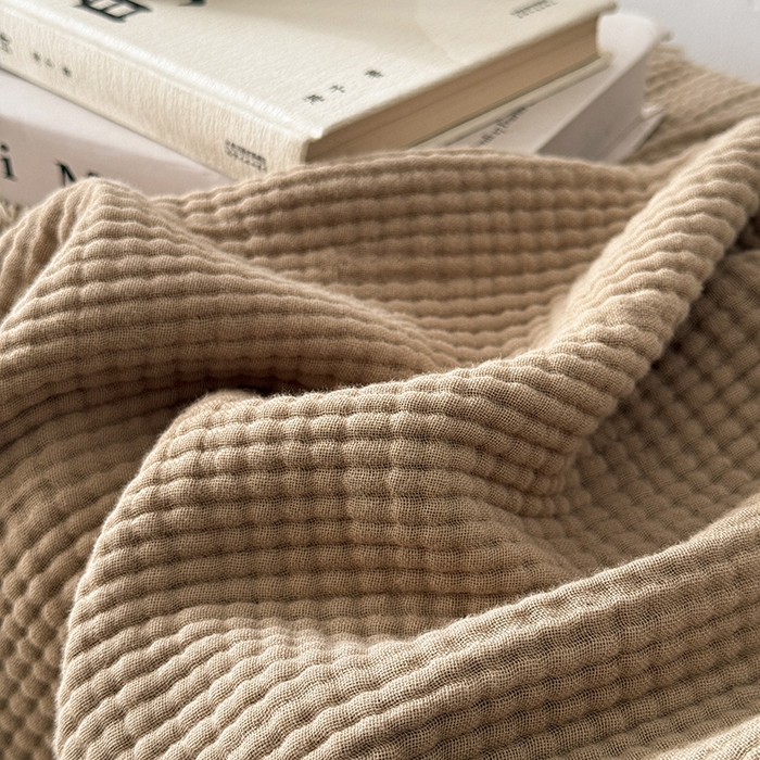 91家纺网 家纺一手货源 找家纺 Mr.pig猪先生水洗棉 2026新款全棉四层纱毯子（展示价格为控价，实际价格请联系客服） 咖喱