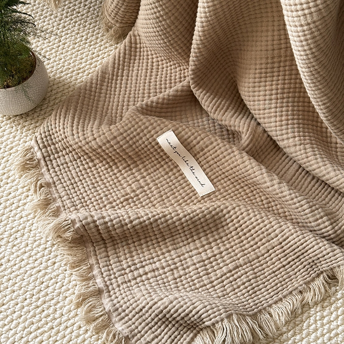 91家纺网 家纺一手货源 找家纺 Mr.pig猪先生水洗棉 2026新款全棉四层纱毯子（展示价格为控价，实际价格请联系客服） 咖喱