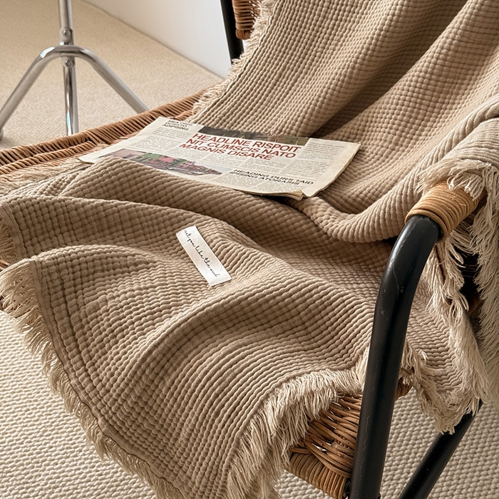 91家纺网 家纺一手货源 找家纺 Mr.pig猪先生水洗棉 2026新款全棉四层纱毯子（展示价格为控价，实际价格请联系客服） 咖喱