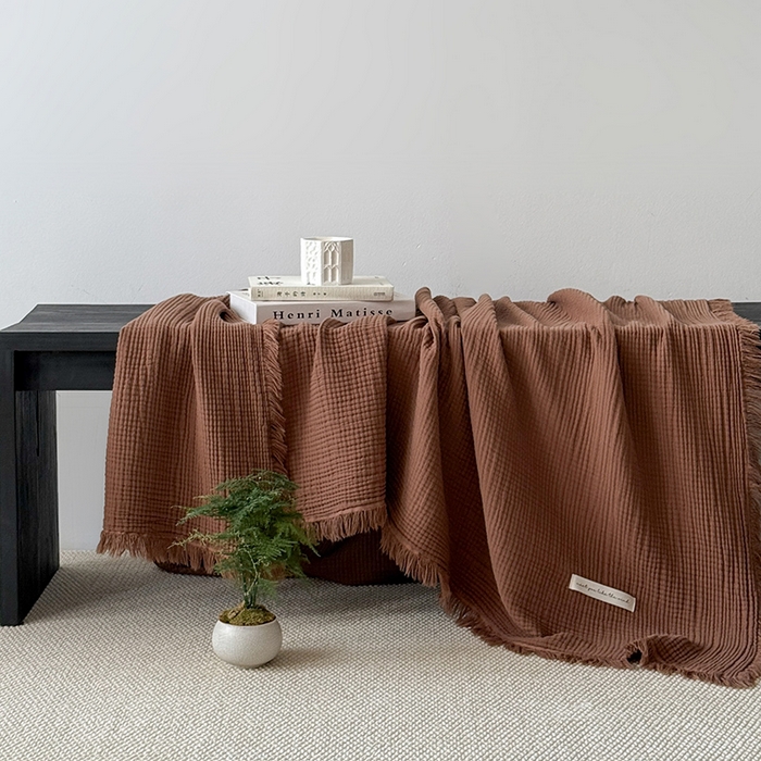 91家纺网 家纺一手货源 找家纺 Mr.pig猪先生水洗棉 2026新款全棉四层纱毯子（展示价格为控价，实际价格请联系客服） 山核桃