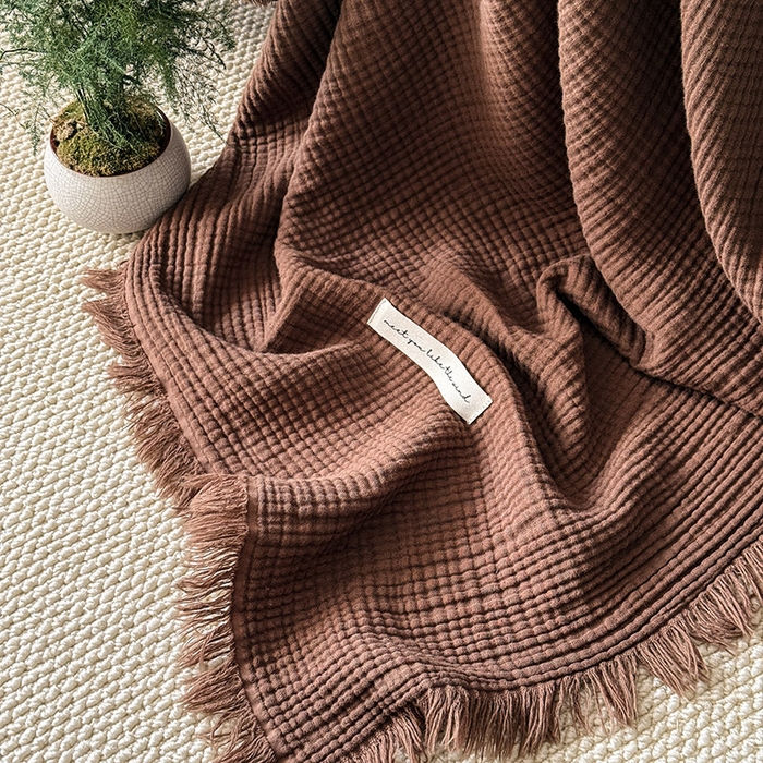 91家纺网 家纺一手货源 找家纺 Mr.pig猪先生水洗棉 2026新款全棉四层纱毯子（展示价格为控价，实际价格请联系客服） 山核桃