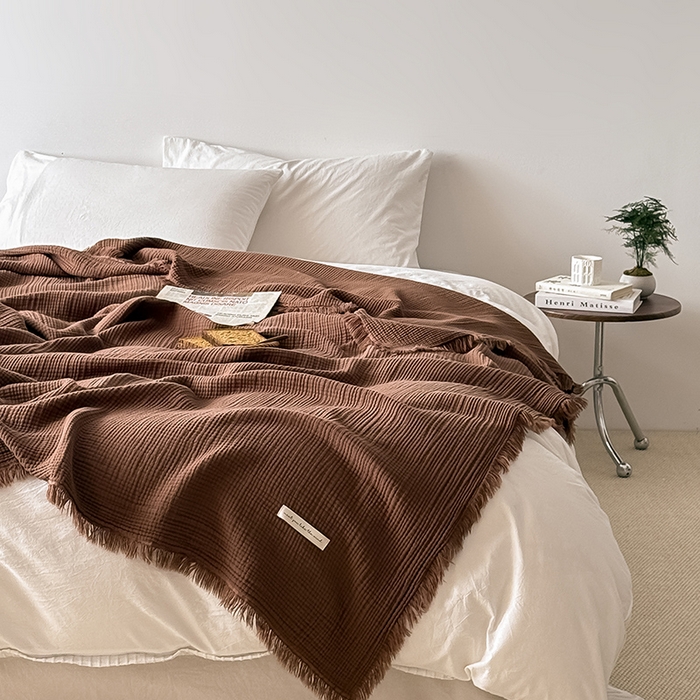 91家纺网 家纺一手货源 找家纺 Mr.pig猪先生水洗棉 2026新款全棉四层纱毯子（展示价格为控价，实际价格请联系客服） 山核桃