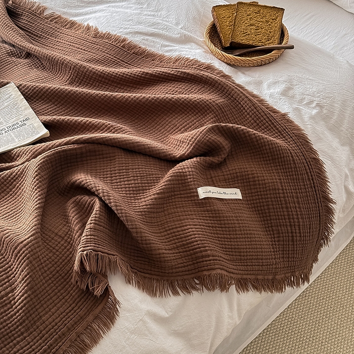 91家纺网 家纺一手货源 找家纺 Mr.pig猪先生水洗棉 2026新款全棉四层纱毯子（展示价格为控价，实际价格请联系客服） 山核桃