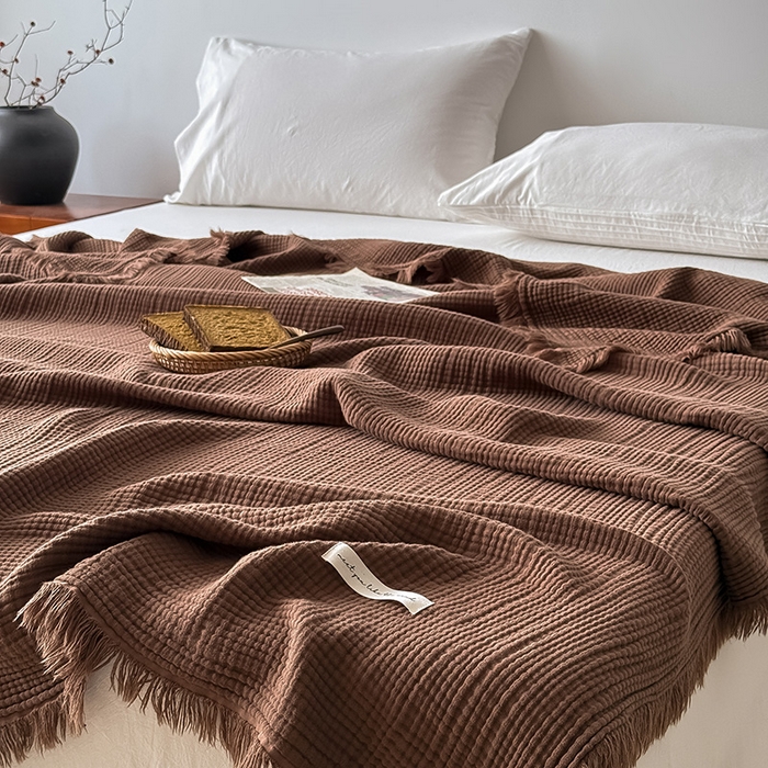 91家纺网 家纺一手货源 找家纺 Mr.pig猪先生水洗棉 2026新款全棉四层纱毯子（展示价格为控价，实际价格请联系客服） 山核桃