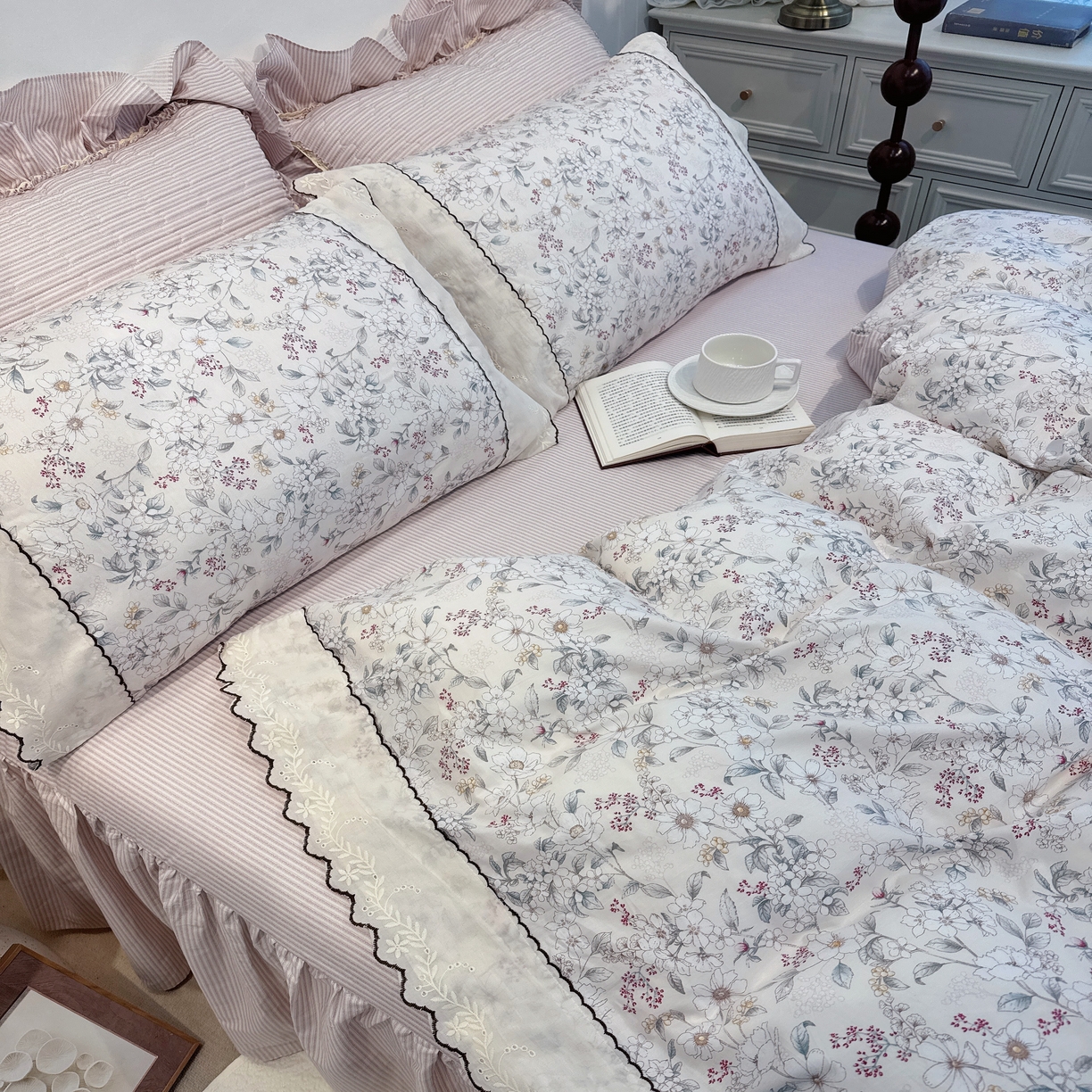 91家纺网 家纺一手货源 找家纺 菊上家纺 2026新款全棉复古小碎花花边款系列 苡茉