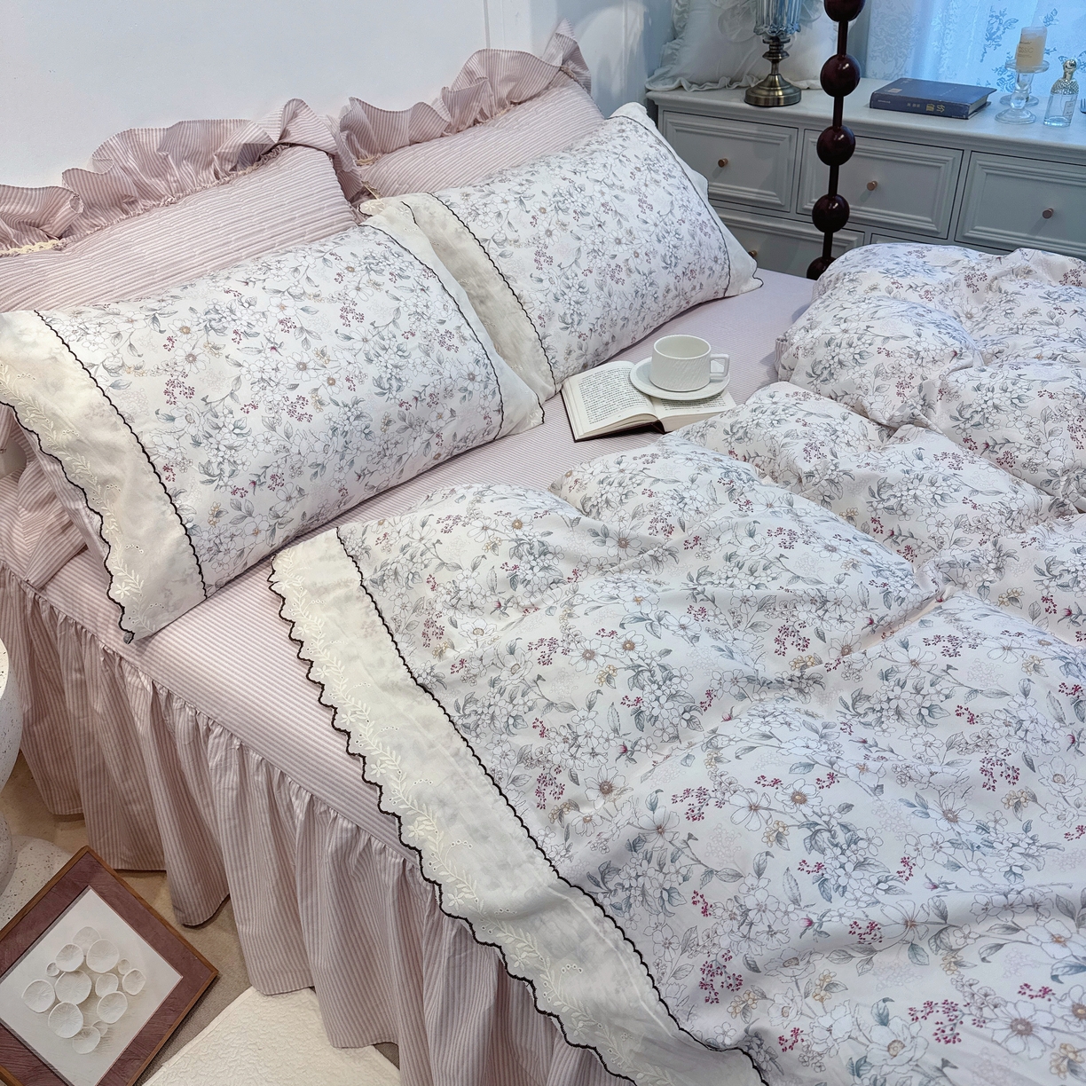 91家纺网 家纺一手货源 找家纺 菊上家纺 2026新款全棉复古小碎花花边款系列 苡茉