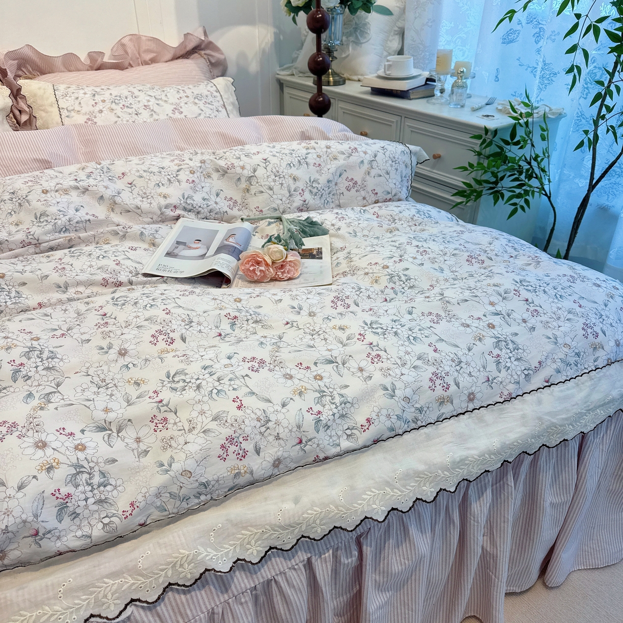 91家纺网 家纺一手货源 找家纺 菊上家纺 2026新款全棉复古小碎花花边款系列 苡茉