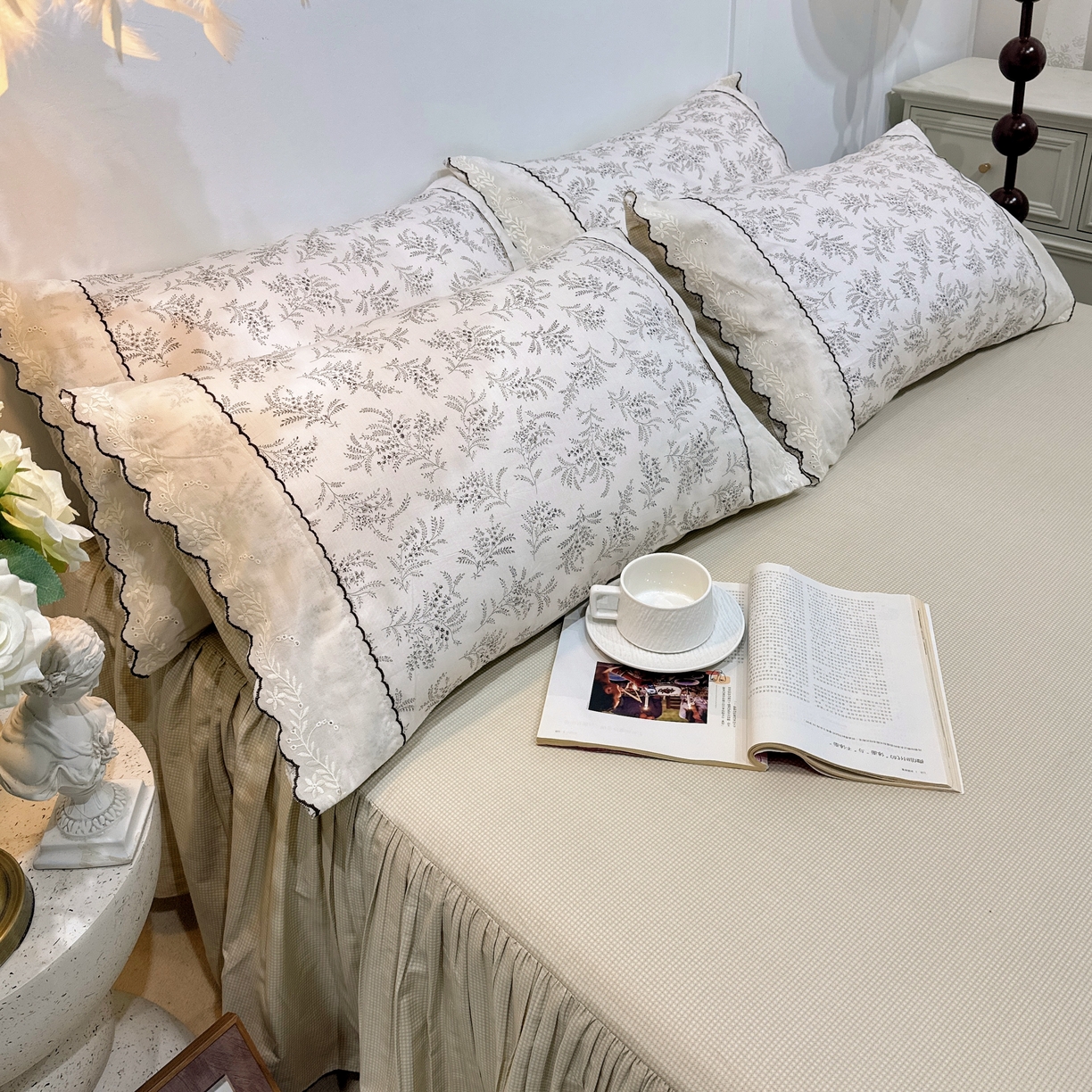 91家纺网 家纺一手货源 找家纺 菊上家纺 2026新款全棉复古小碎花花边款系列 枝几