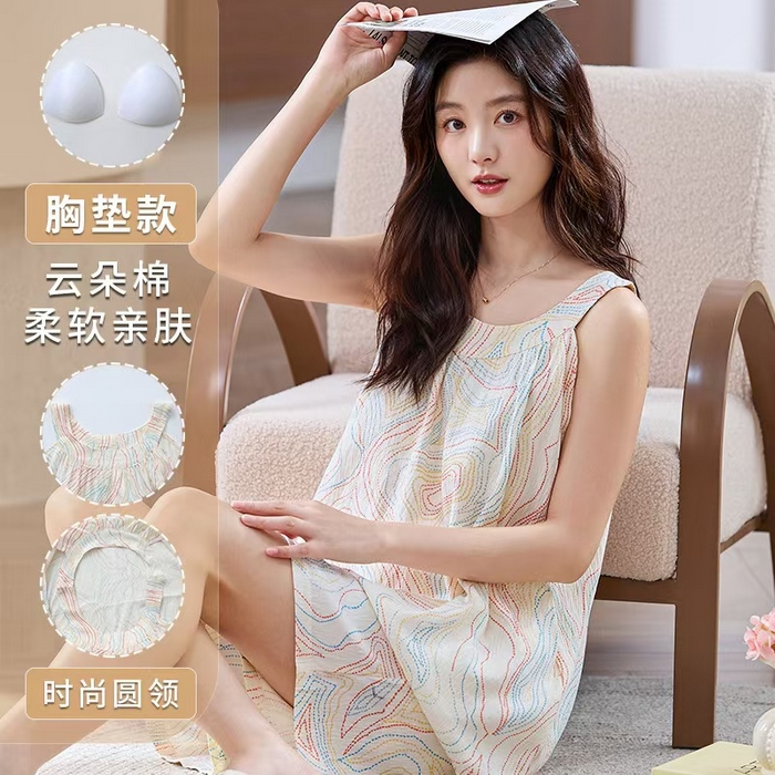 91家纺网 家纺一手货源 找家纺 （总）洛兰沙家居馆 日系睡裙女春秋莫代尔棉长袖长款家居服休闲宽松舒适大码居家睡衣 